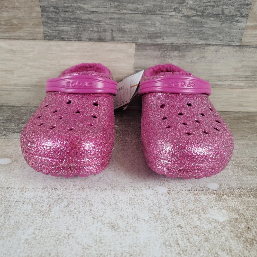 Crocs Classic Lined‎ Glitter Kids Clogs Sz 6 Fuchsia Fun Slingback Sandals